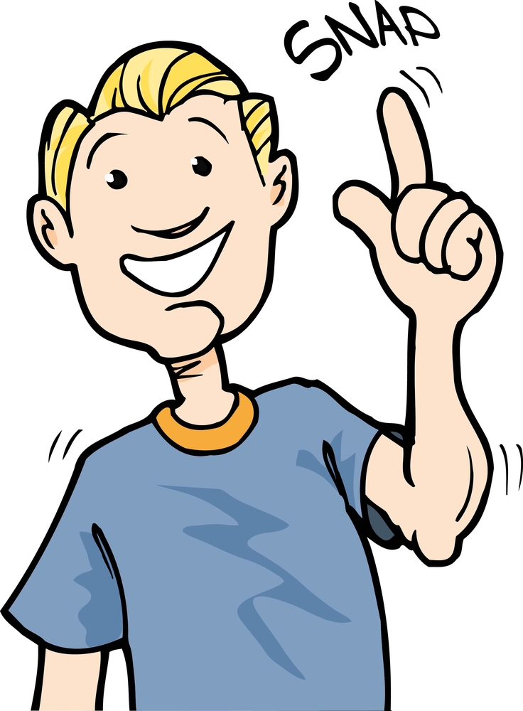 Cartoon of boy snapping his fingers. Isolaed on white