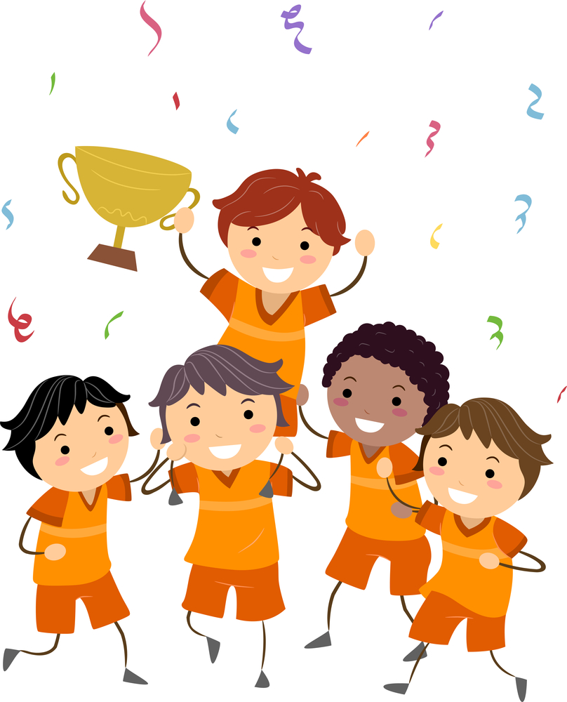 Illustration of Kids Showing Their Trophy