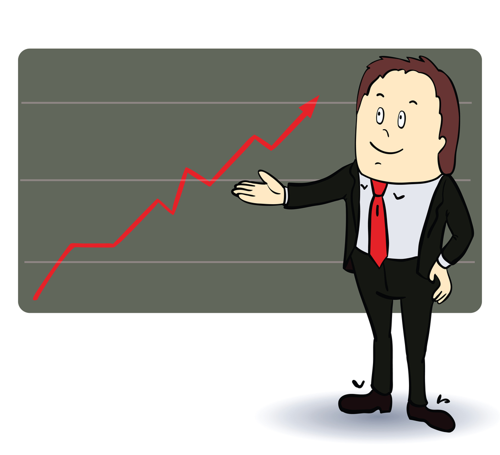 A man stands at the diagram of the arrow. Vector illustration. Concept. A A man stands at the diagram of the arrow. Vector illustration. Concept
