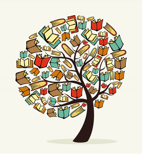 Global education concept tree made with books. Vector file layered for easy manipulation and custom coloring.