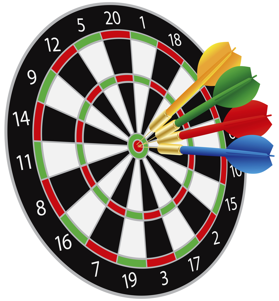 Dartboard with Darts Hitting on Target Bullseye Illustration Isolated on White Background
