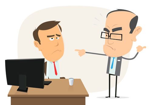 Illustration of a cartoon scene with boss bothering an employee