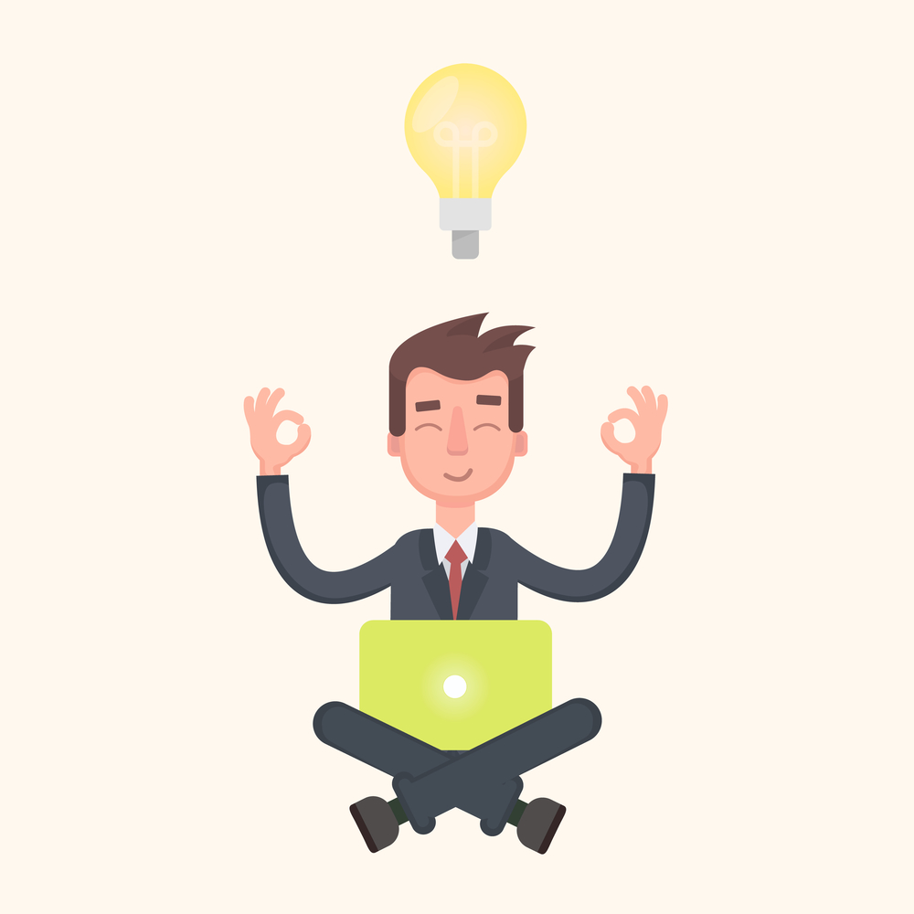 Businessman thinking during meditation, cartoon. Vector illustration in a flat style.