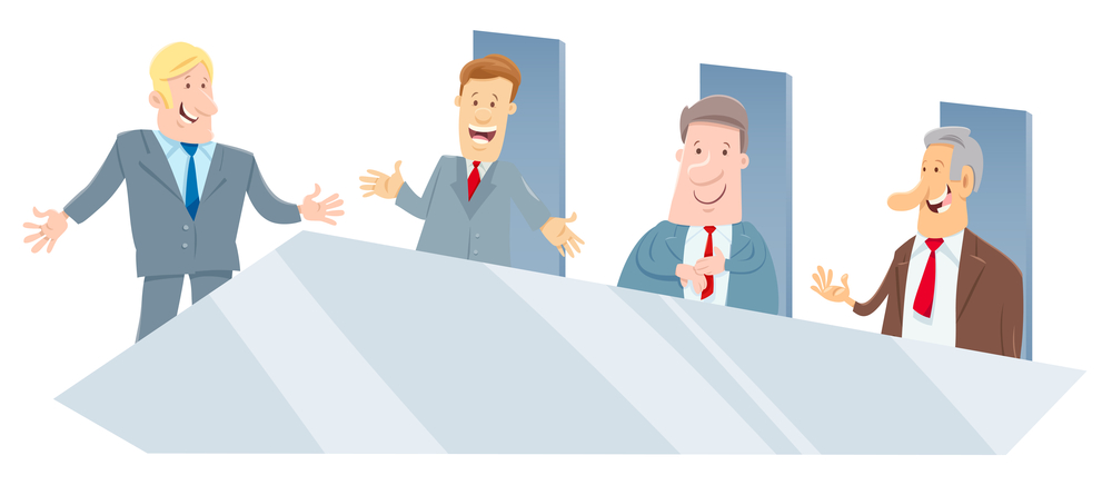 Cartoon Illustration of Board of Directors or Businessmen Meeting