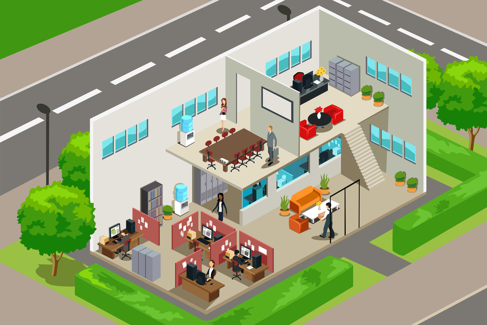 A vector illustration of an inside look of a business office