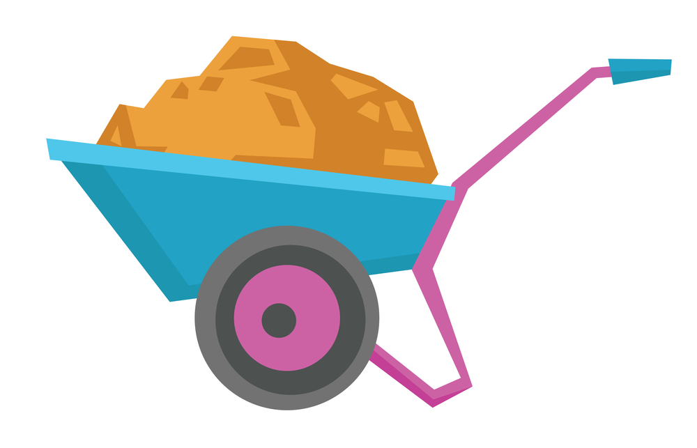 Wheelbarrow full of sand vector illustration. Wheelbarrow full of sand vector flat design illustration isolated on white background.