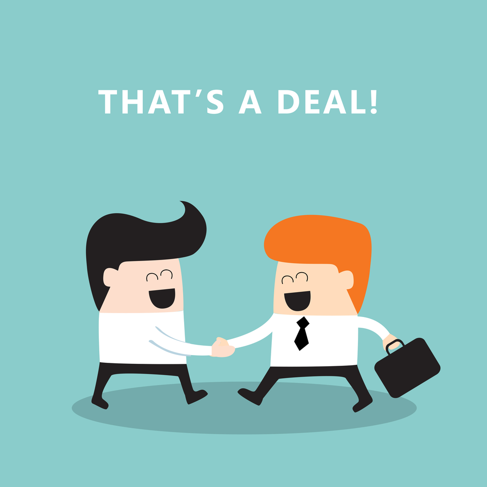 Business people shaking hands Businessmen making a deal successful business concept Vector illustration