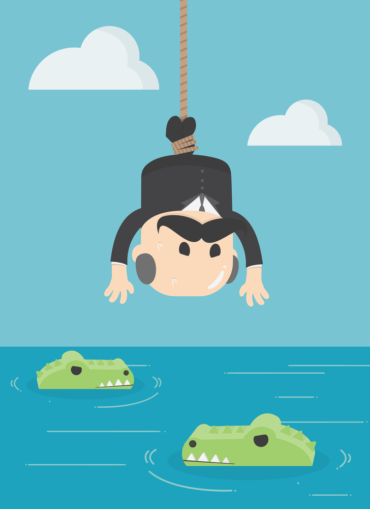 Business Concept Cartoon Illustration Human victim crocodile. business crisis, Glabrous boss