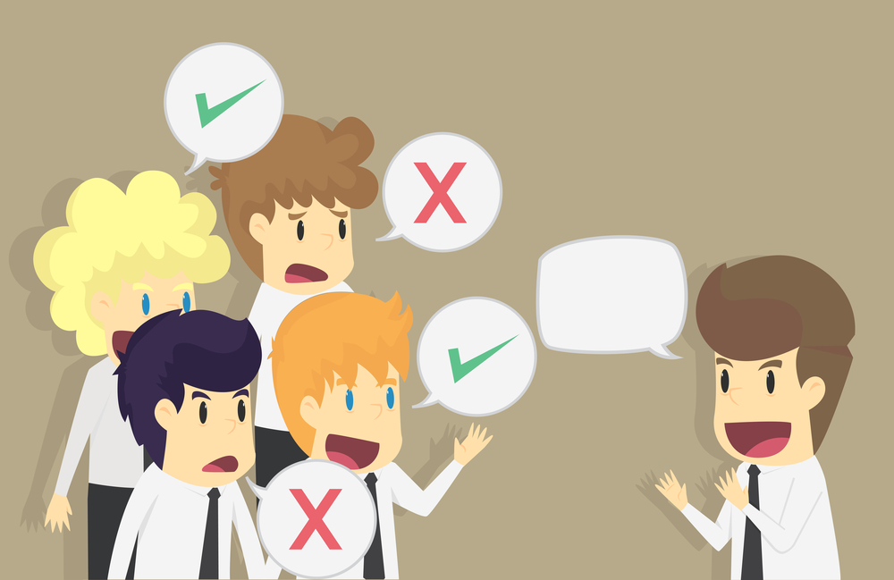 Businessman speaker business concept like dislike hands. Good or Businessman speaker business concept like dislike hands. Good or bad speech. The response from the audience. VECTOR