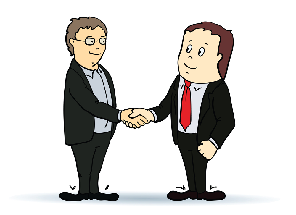 Illustration of businessman, shaking hands. Vector. Concept colorful image