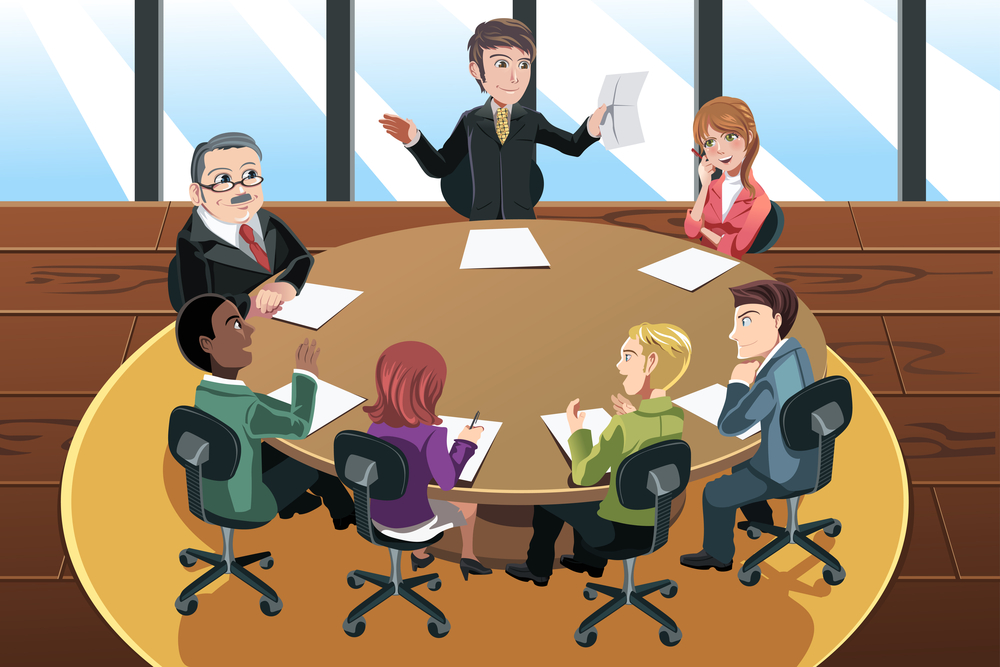 A vector illustration of a business people in a meeting in the office