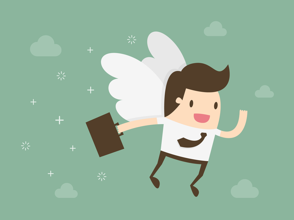 Angel investor Angel investor. Business angel. Flat design business concept illustration.