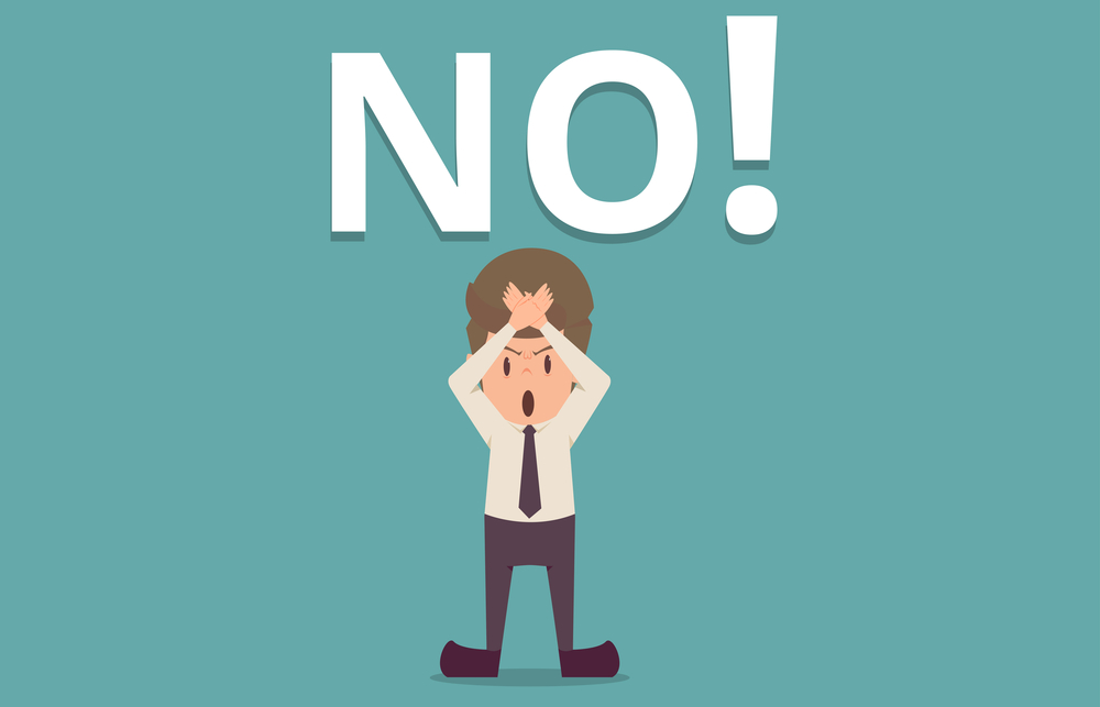 Businessman making no hand sign or x symbol, crossing hands, expressing negative feelings, rejection, displeased.cartoon of business and employee fail is the concept,background,illustration vector