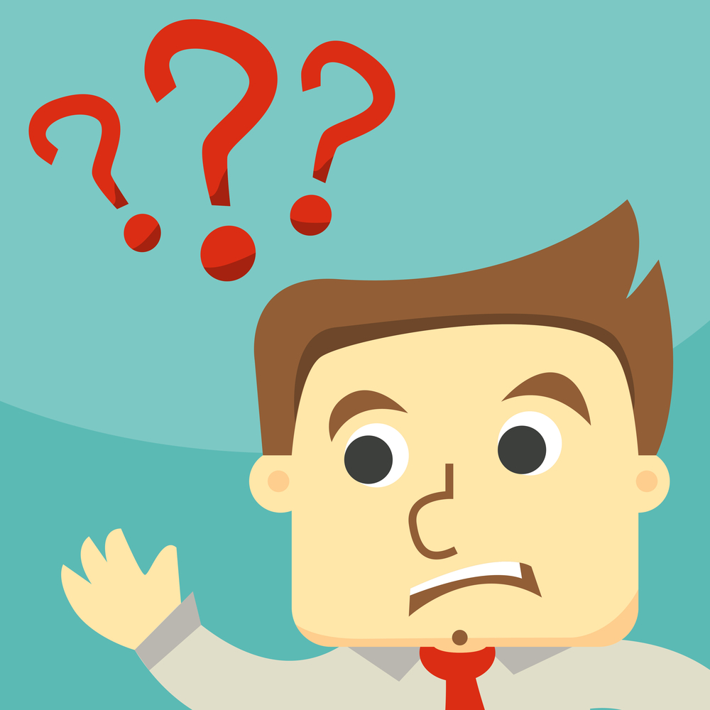 Business man on a question mark Business man scratches his head in indecision on a question mark , eps10 vector format