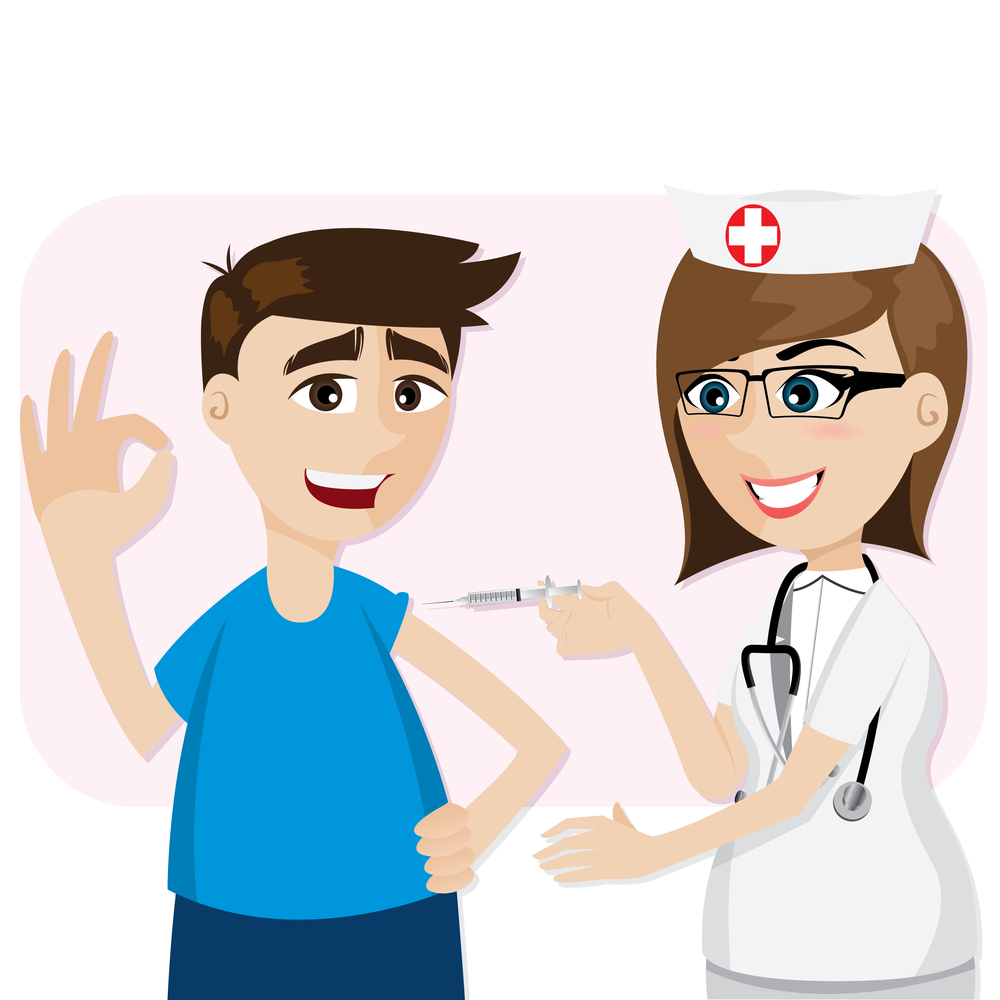 illustration of cartoon doctor vaccination for patient in healthcare concept