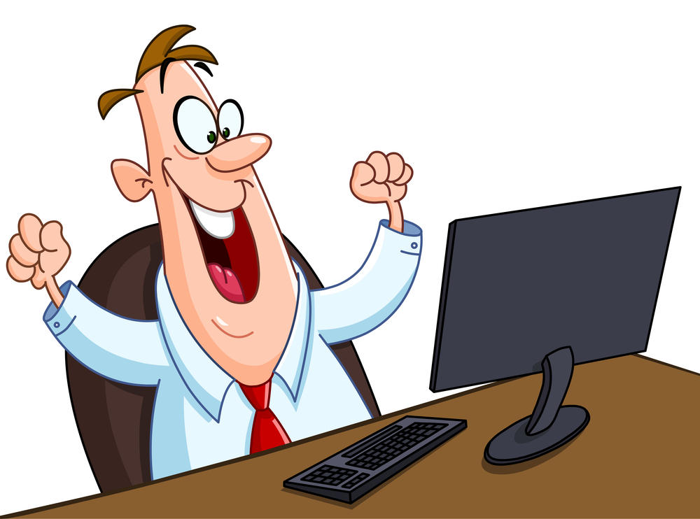 Happy man with computer Happy man looking at his computer screen