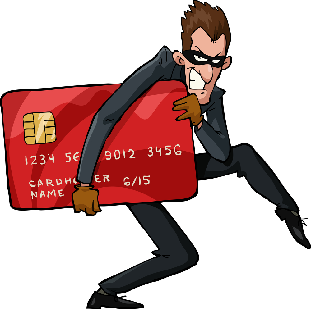 A thief with a credit card vector illustration