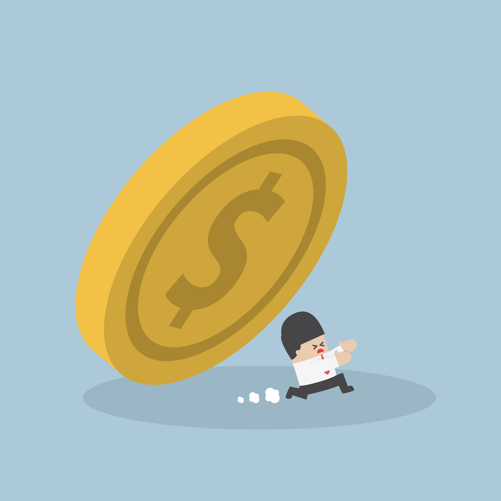 Businessman running away from falling dollar coin Businessman running away from falling dollar coin, VECTOR, EPS10