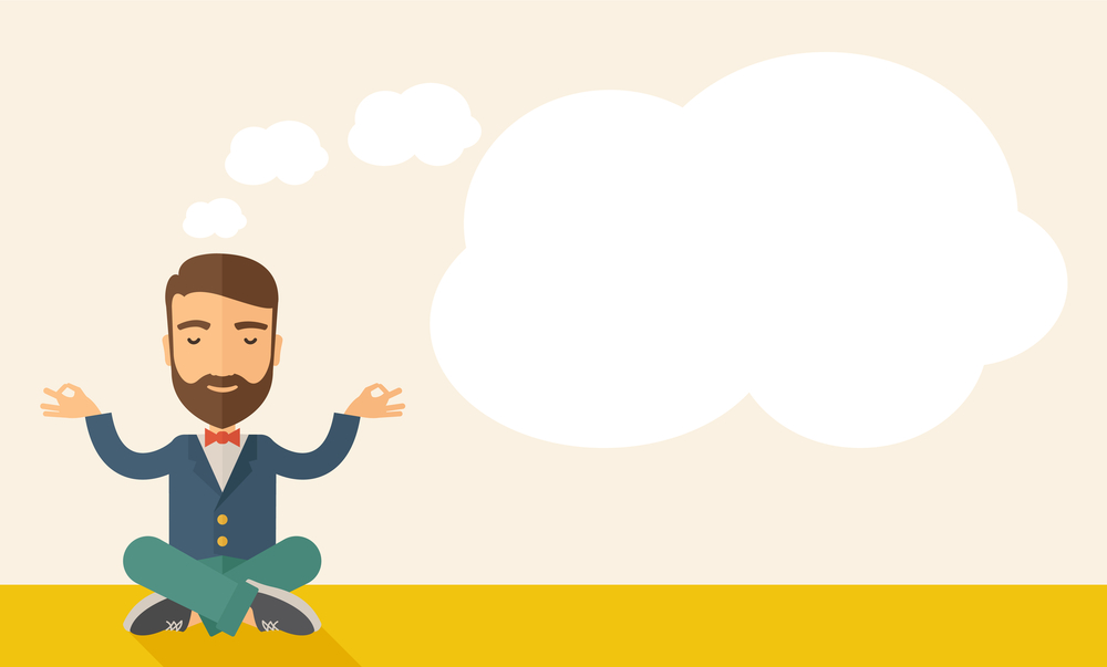 Businessman get the idea A man closing his eyes thinking about on how the business will grow. Business concept. A Contemporary style with pastel palette, soft beige tinted background. Vector flat design illustration. Horizontal layout with text space in right side.