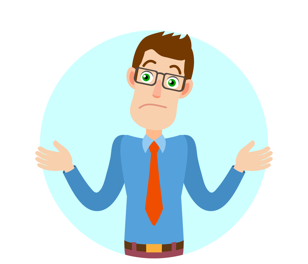 I don't know. Businessman shrugging his shoulders. Portrait of Cartoon Businessman Character. Vector illustration in a flat style.