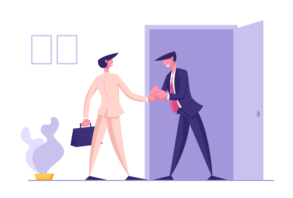 Job Application Approved and Hiring Concept. Businessman Shaking Hand to Candidate. Employment Issues, Recruiting, Partnership Human Resources Contract Agreement Cartoon Flat Vector Illustration Job Application Approved and Hiring Concept. Businessman Shaking Hand to Candidate. Employment Issues, Recruiting, Partnership Human Resources Contract Agreement Cartoon Flat Vector Illustration