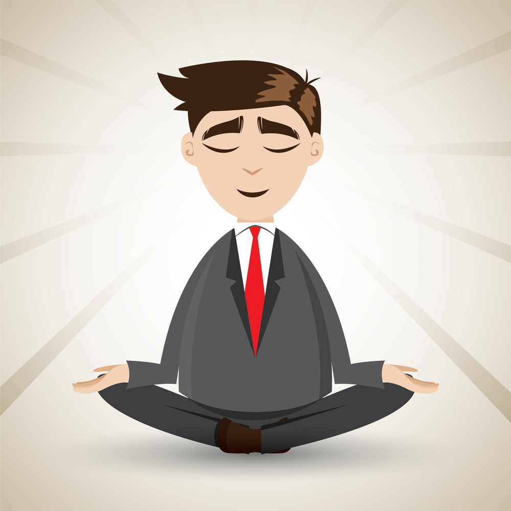 illustration of cartoon businessman relaxing with meditation