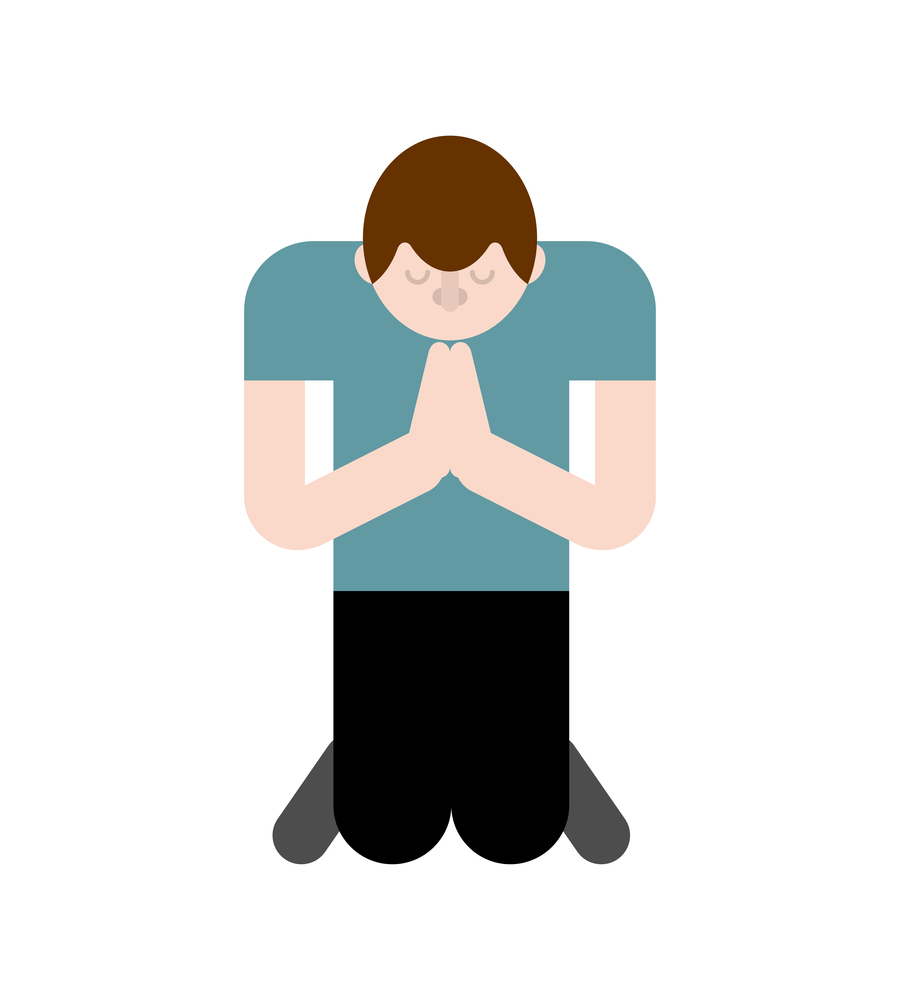 Man is praying on his knees. Prayer to God