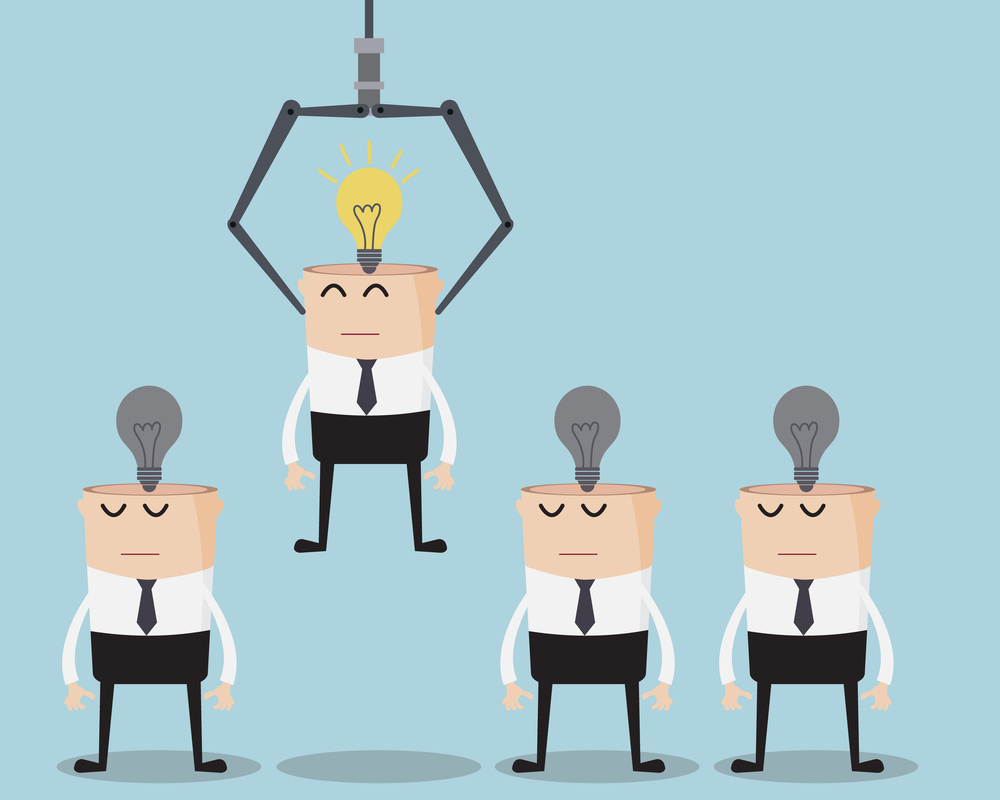 Business Concept, Choose Businessman One Have Bulb Idea On His Head Cartoon vector Illustration