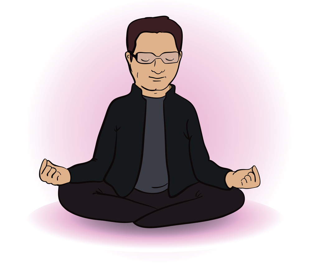 Calm  indian man sitting in lotus pose on white background. Vector illustration. Cartoon image