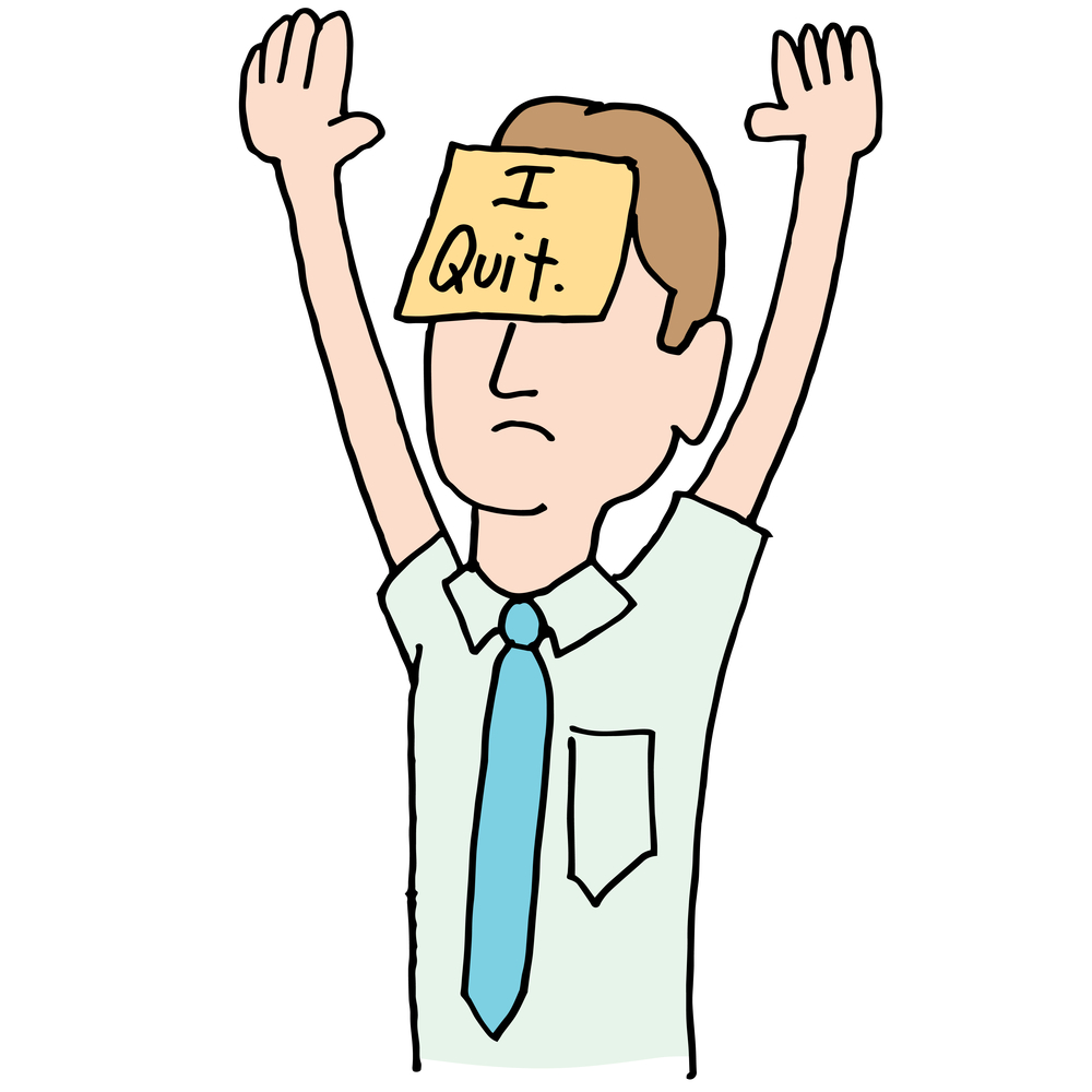 An image of a surrendering businessman with arms raised.